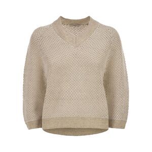 Peserico Women V-Neck Mesh Top In Linen And Cotton